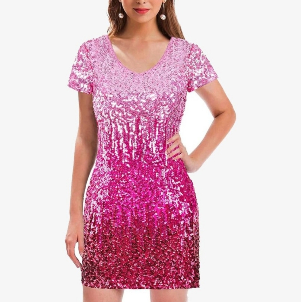 NWT Maner Full Sequin Pink Ombre Mini Party Dress